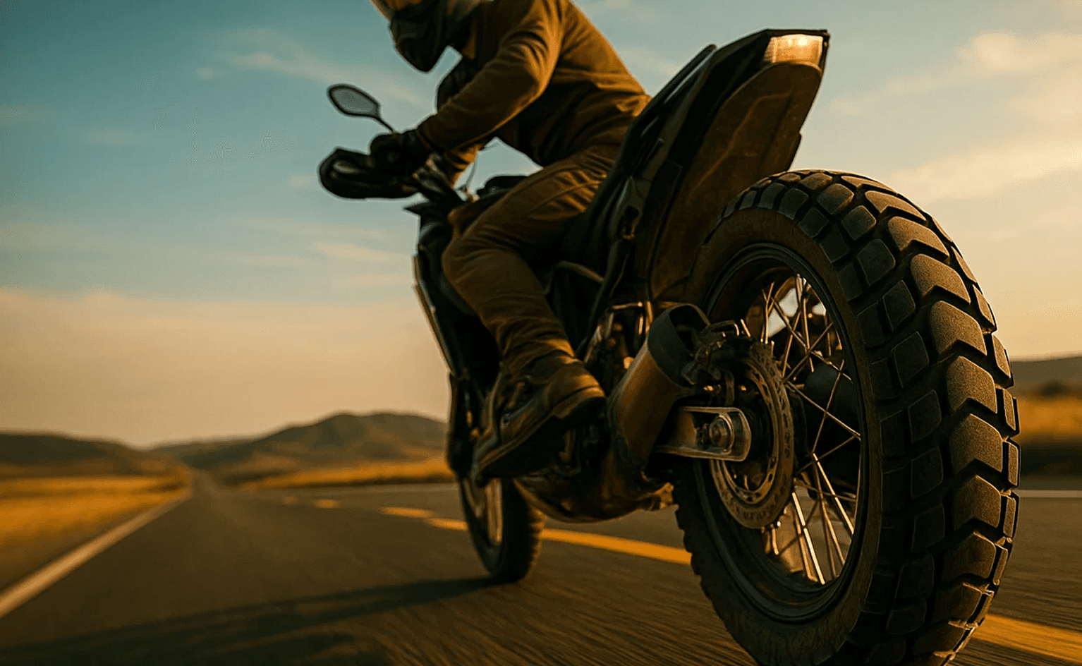 Motociclista em alta velocidade na rua